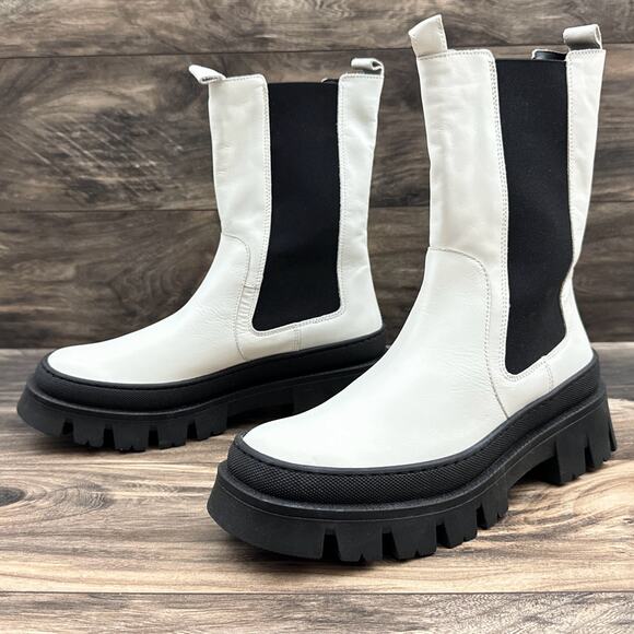 NIB Kenneth Cole 8.5M Maple Lug Sole Platform Combat Chelsea Boot White Leather - Picture 4 of 12